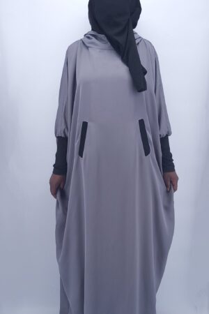 Abaya young-integrerad hijab och huva. Grå